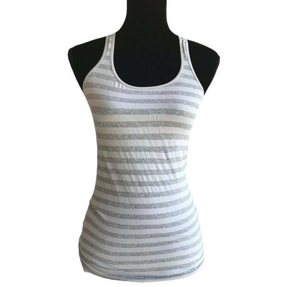 Zella‎ Womans Tank Top Size Small Gray Grey Striped Racerback Activewear Workout - Picture 1 of 4